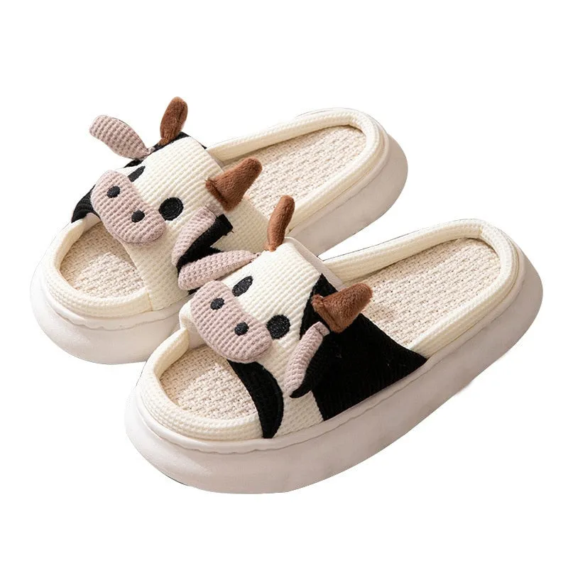 Toleet Linen Cows Women's Slippers Indoor Home Sandals Slippers for Women Cute Cartoon Milk Cow House Women Slippers Funny Shoes