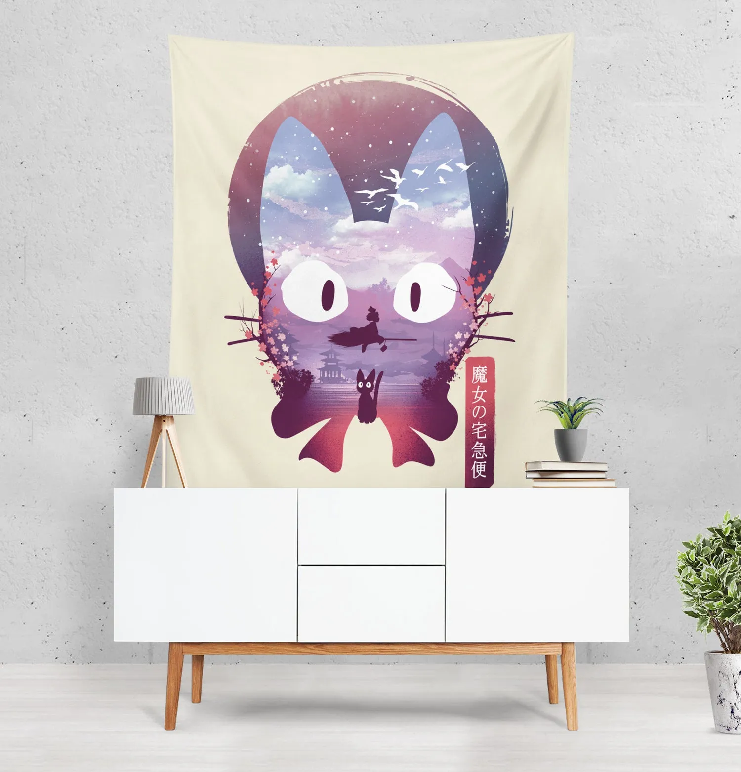 Ukiyo Black Cat Tapestry