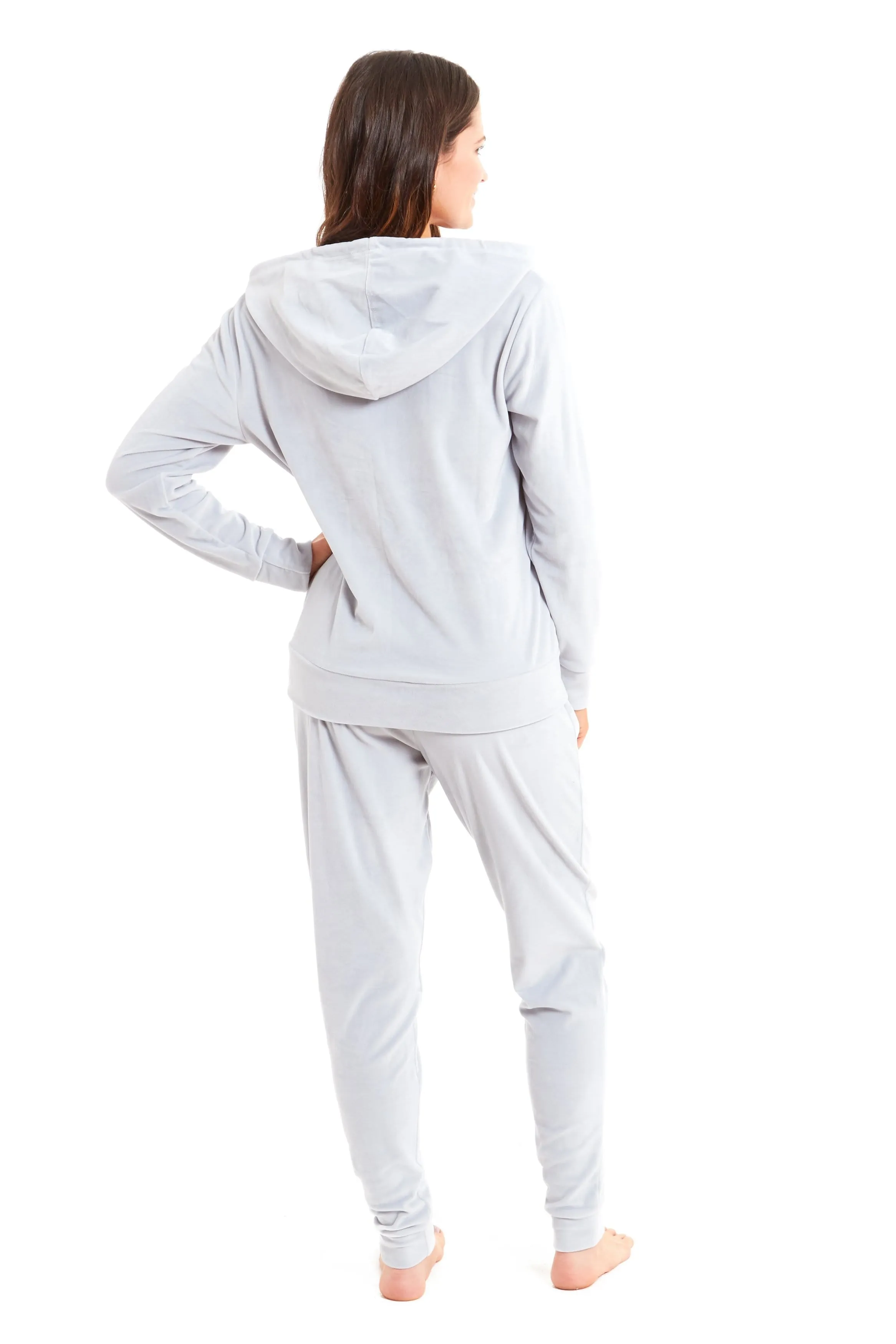 Women's Hooded Velour Lounge Set with Zipped Top and Elasticated Waistband Comfortable Stretchable Nightwear UK Sizes 8-22 by Daisy Dreamer