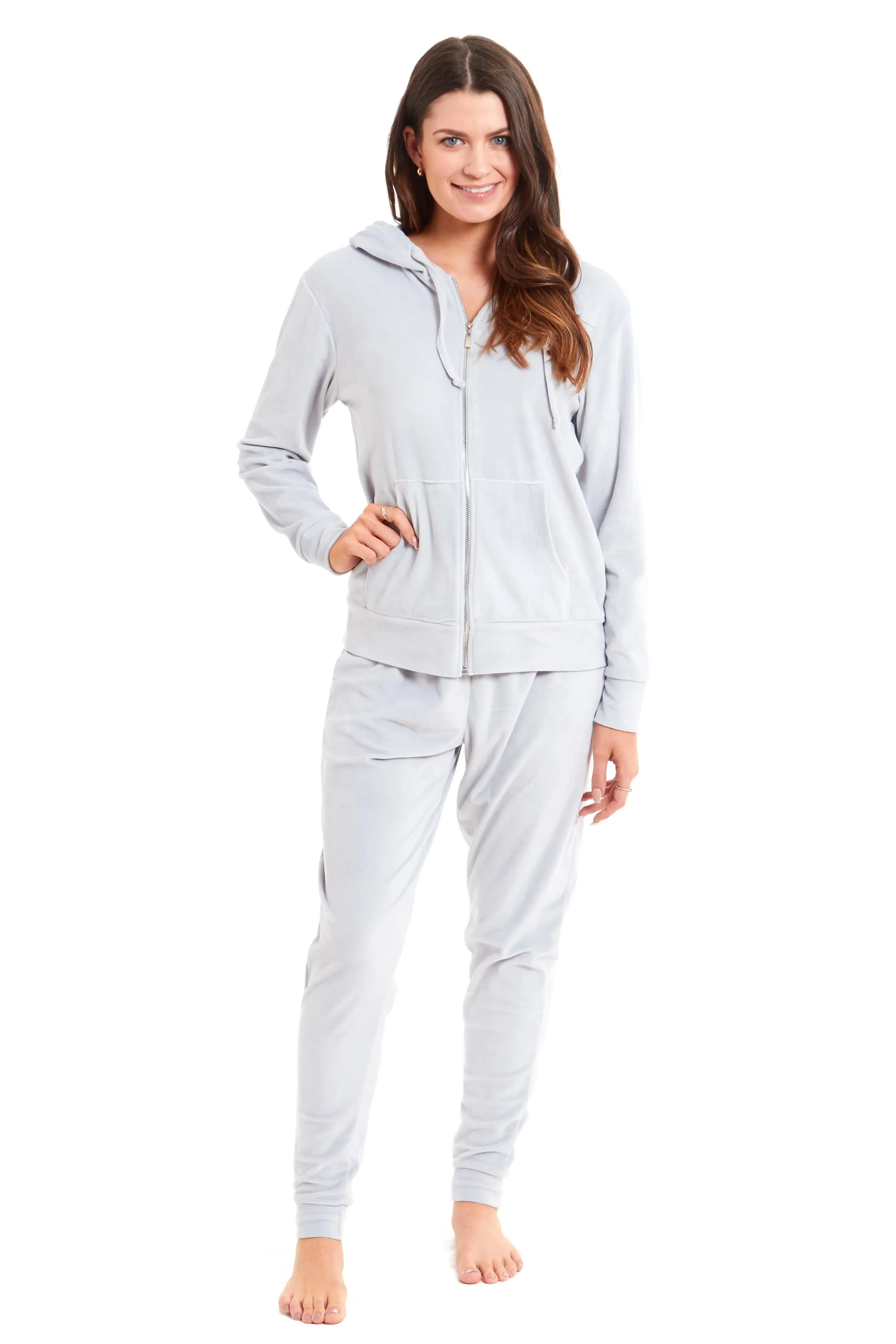 Women's Hooded Velour Lounge Set with Zipped Top and Elasticated Waistband Comfortable Stretchable Nightwear UK Sizes 8-22 by Daisy Dreamer