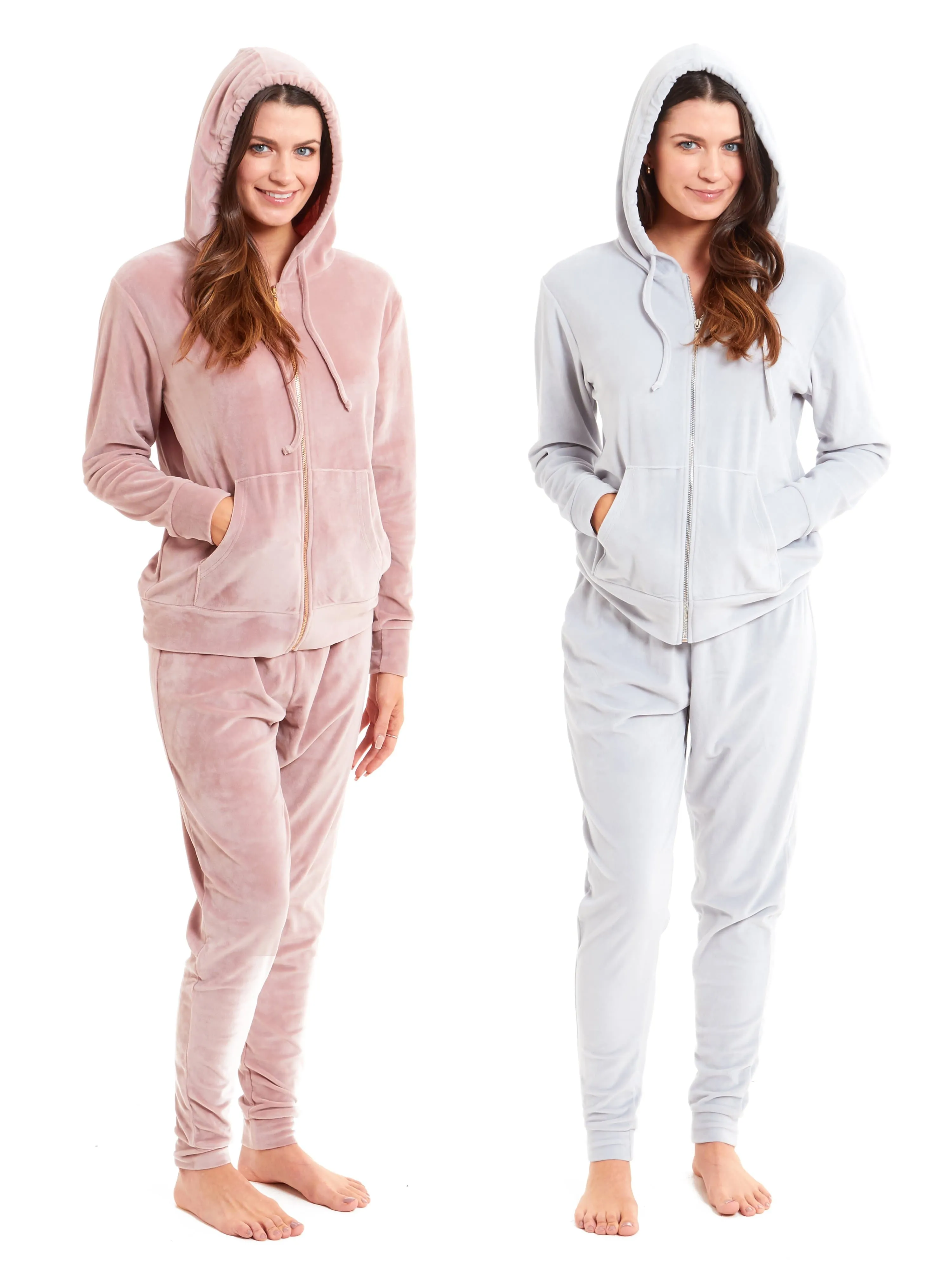 Women's Hooded Velour Lounge Set with Zipped Top and Elasticated Waistband Comfortable Stretchable Nightwear UK Sizes 8-22 by Daisy Dreamer