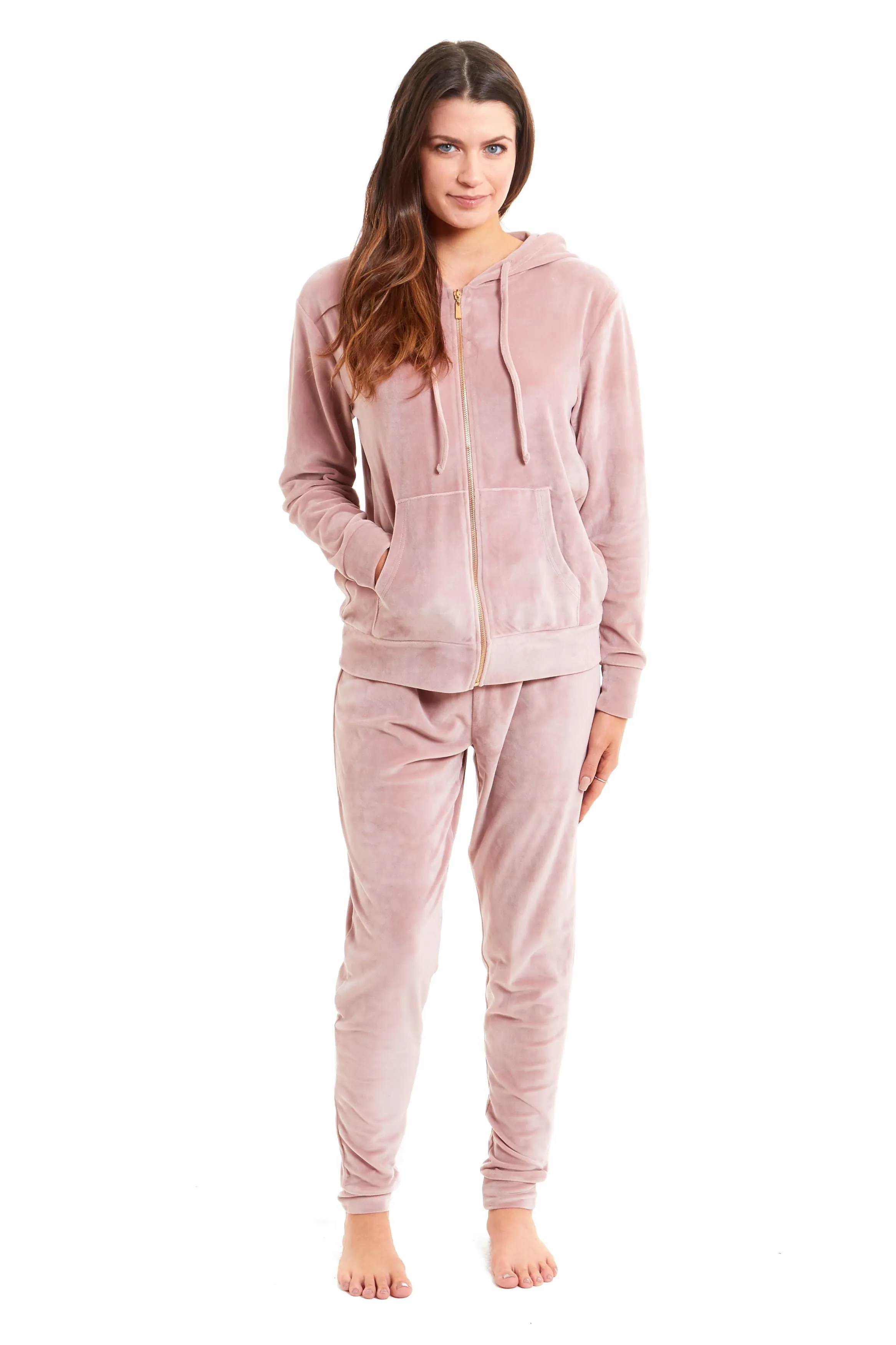 Women's Hooded Velour Lounge Set with Zipped Top and Elasticated Waistband Comfortable Stretchable Nightwear UK Sizes 8-22 by Daisy Dreamer