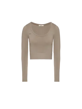 Women's Plant-Stretch Long Sleeve Cropped Top—taupe