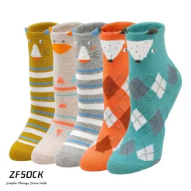 ZFSOCK Cute Animal Design Socks for Kids, 5 Pairs